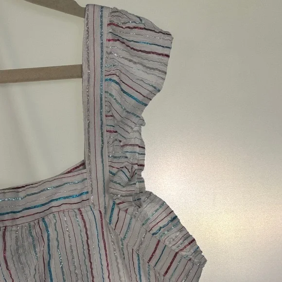 Loft Metallic Striped Top Square Neck Size Small - Picture 4 of 7